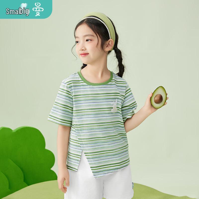 

Xiaoyinman Girl s Striped Embroidered Short Sleeve T-Shirt 130
