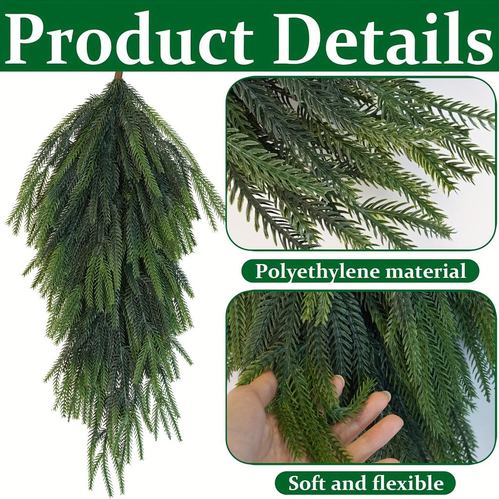 Artificial Pine Needle Teardrop Door Decor - Norfolk Green Teardrop Wreath Suitable for Outdoor Christmas Decoration On Doors