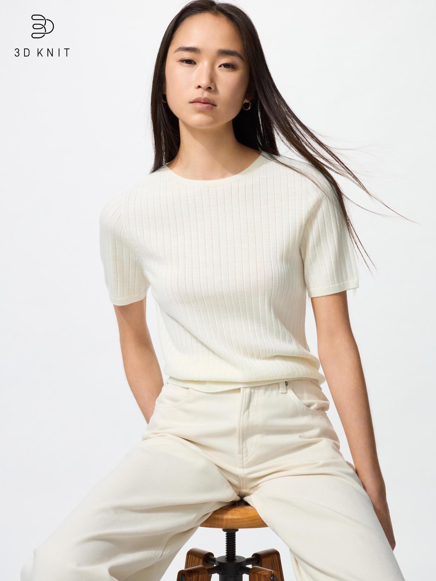 

Uniqlo 3D Вязаный Мериносовый Свитер в Рубчик с Круглым Вырезом Часть 5 01 OFF WHITE/WOMEN S