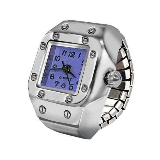 Anel de liga relógio elástico banda aço inoxidável mostrador quadrado masculino feminino casal relógio anel de dedo presente aniversário acessórios moda