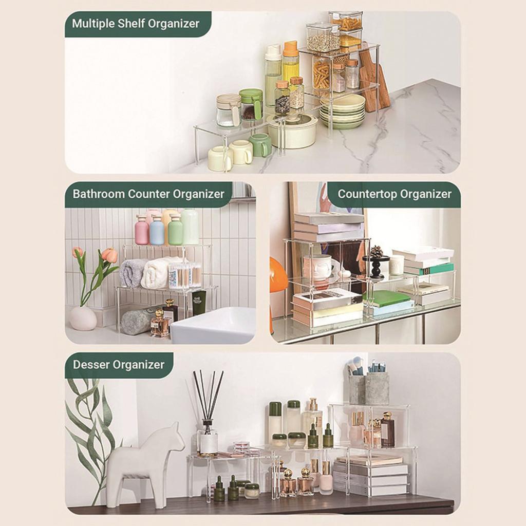2 Pack Acrylic Cabinet Organizer, Cabinet Rack Organizer, Table Top Organizer, Stackable Shelves For Kitchen Storage And Organization