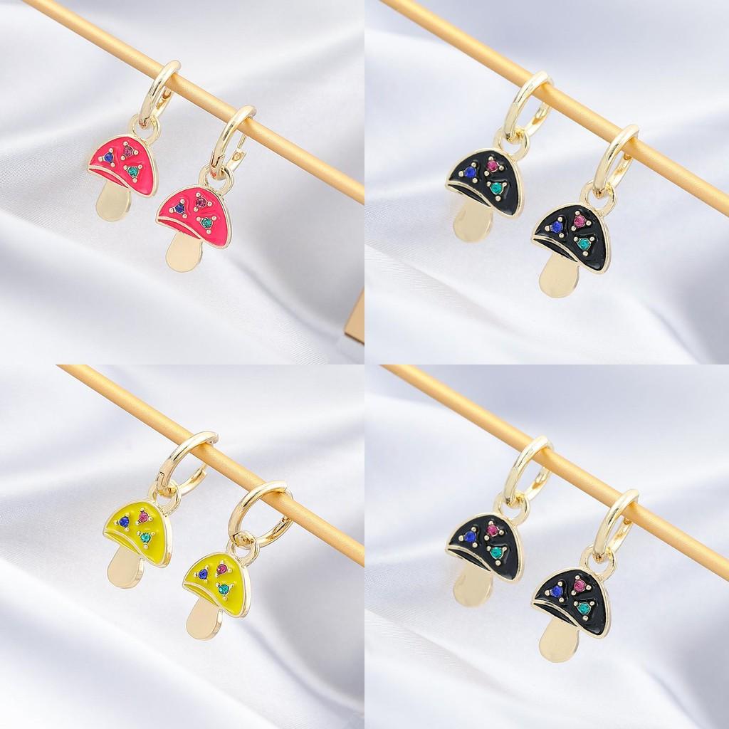 Chic And Versatile Multicolored Mushroom Earrings With Plated Alloy For Women