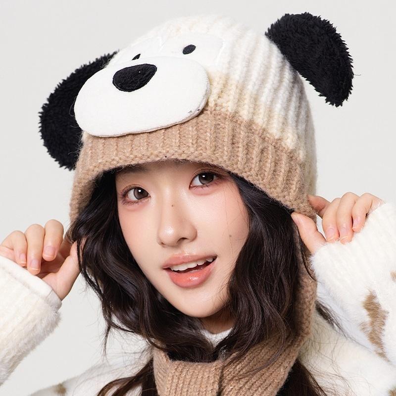 Unisex Winter Cartoon Dog Earflap Knit Beanie Warm Tie Hat