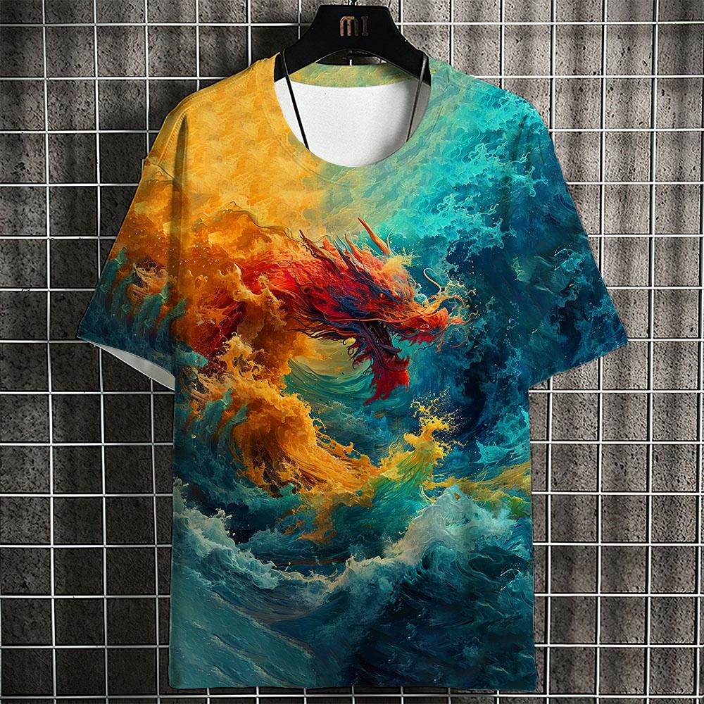 Summer Handsome T -Shirt For Men Chinese Dragon 3d Print Harajuku Clothing Casual Short Sleeve Tops Oversized Men's T Shirt