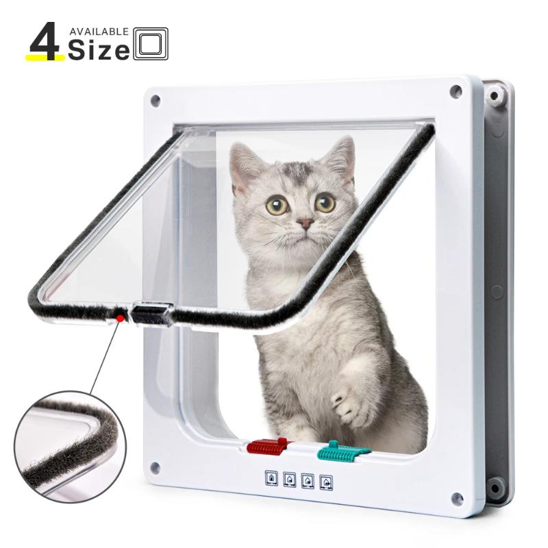 Cat Flap Door Lockable Low Noise Cat Door Flap For Interior Exterior Doors 4 Way Locking Flap Door For Interior Exterior Door