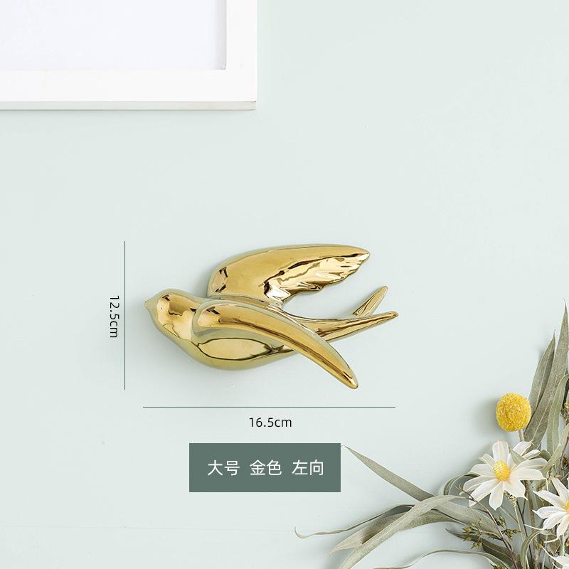 Ceramic Handicrafts Background Wall Decoration Golden Bird Three-dimensional Pendant Swallow Sculpture Home Decoration