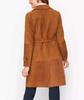 Lambskin Handmade Long Party Stylish Women Brown Trench Coat Suede Leather Genuine