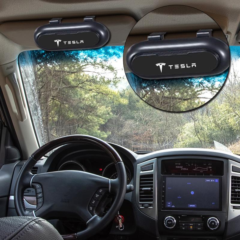 Car Sun Visor Glasses Storage Box Holder Organizer Car Accessories For Tesla Model 3 Model S Model X Model Y Roadster Bonina Coil