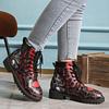 European and American foreign trade large size Halloween printed short leather boots women's round head thick heel front lace-up round head thick heel