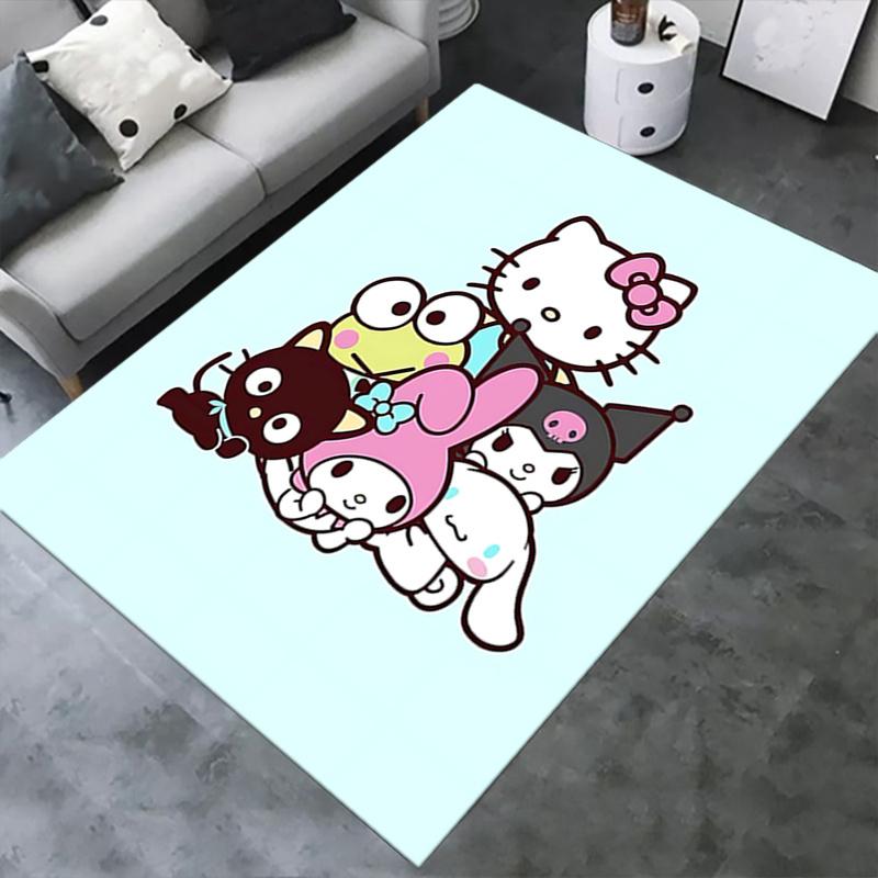 Office Rug Hello Kitty, Sanrio Characters Anti-Slip Rug, Machine Washable for Living Room, Bedroom, Office, Multiple Sizes, Bedroom Mat, Decorative Ma