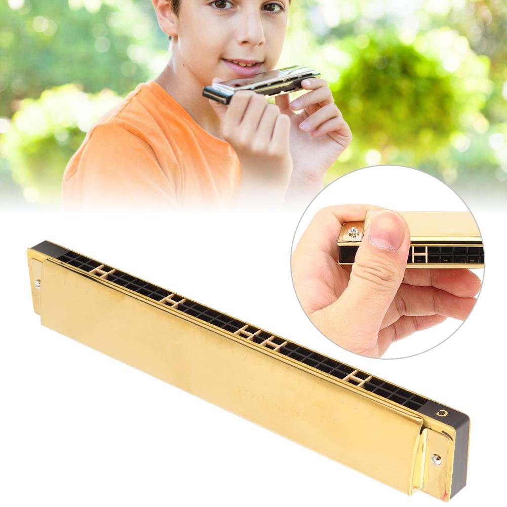 C Key Harmonica 28 Hole Wide Range Polyphony Type Stainless Steel ABS Material Mouth OrganGold