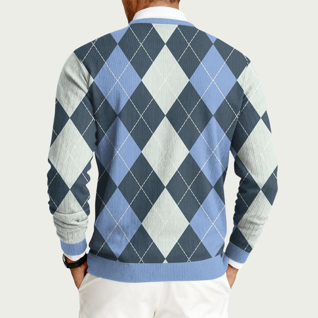 Pulôver Masculino de Tricô Canelado de Manga Comprida e Gola Redonda