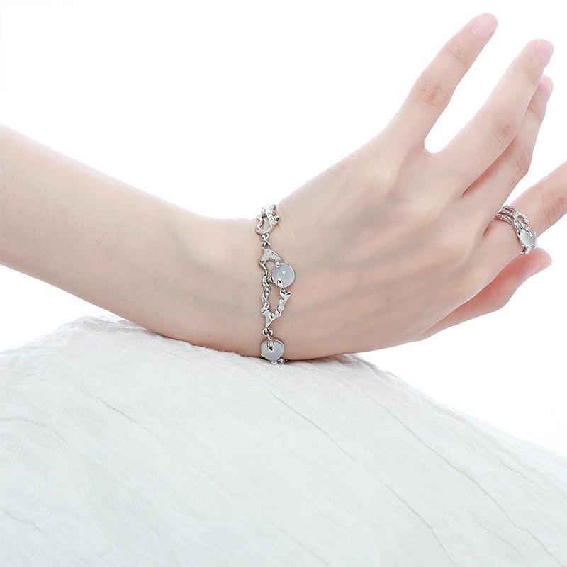 Unique 925 Sterling Silver Fashion Ring With Geometric White Agate For Modern Women
