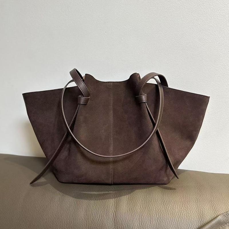 Yogodlns Women Handbag Light Luxury Suede Nubuck Leather Wing Bag Simple Large Capacity French Retro Shoulde rBag Casual Underarm Bag