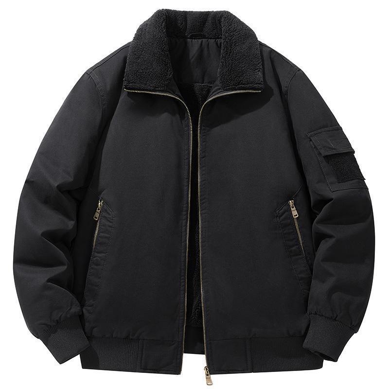 Herren-Arbeitsjacke aus Lammwolle - Dicke, Warme Baumwolljacke mit Samtfutter, Reverskragen, Herbst/Winter Freizeit-Oberbekleidung.