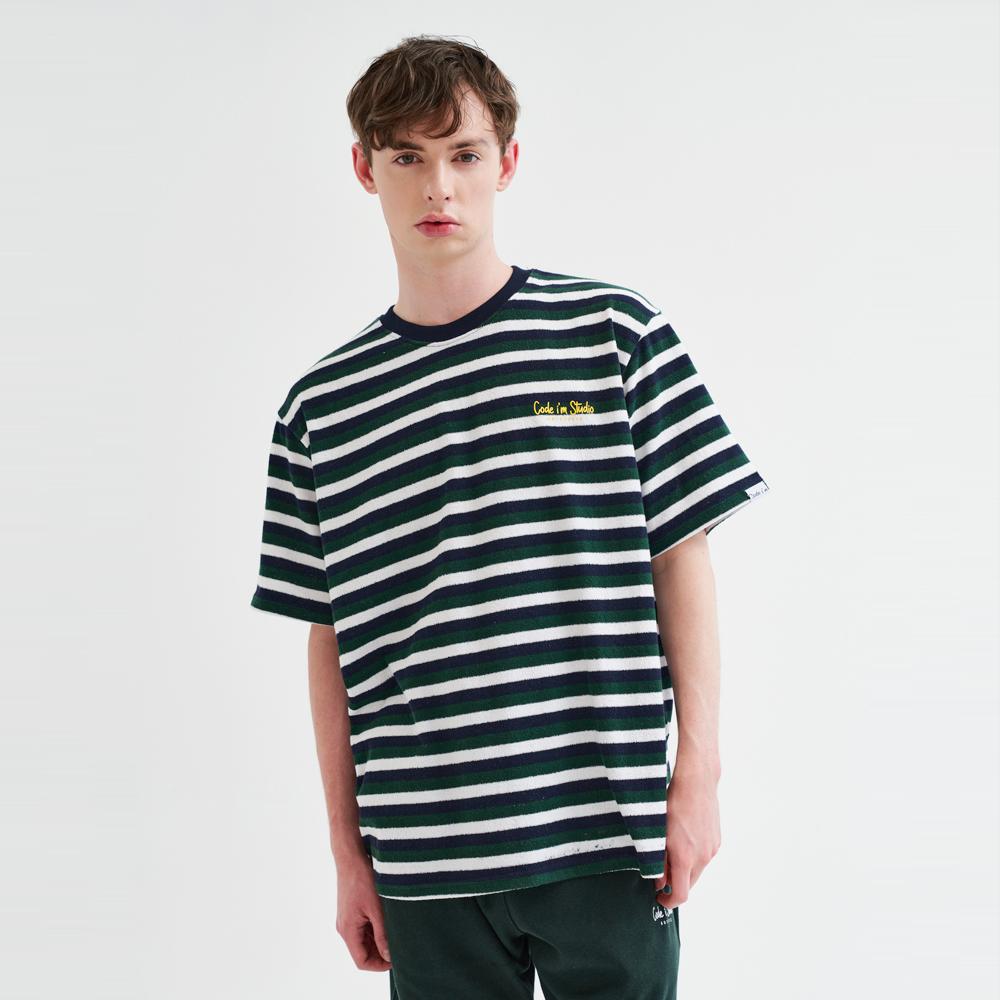 CODE I'M Authentic Logo Print Wgn Striped Oversized Short Sleeve Tee