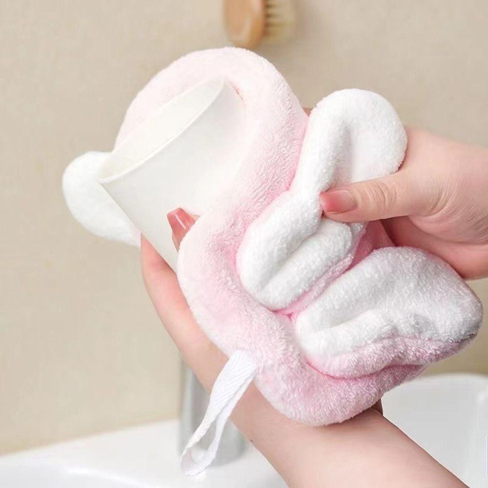 Cute Rabbit Style Hand Towel Absorbent Cartoon Hanging Towel Hanging Design Quick-Dry Cleaning Rag Household