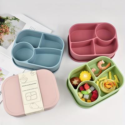 Rectangular Silicone 4 Grid Lunch Box Leak Proof With Compartments Food Box Heat Resistant Microwavable Fresh-keeping Box School