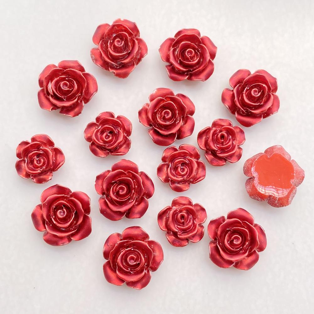 50Pcs Cute Cartoon Mini Red Roses Nail Art Resin Designer Charms DIY Craft For Nail 3D Decorations Jewelry