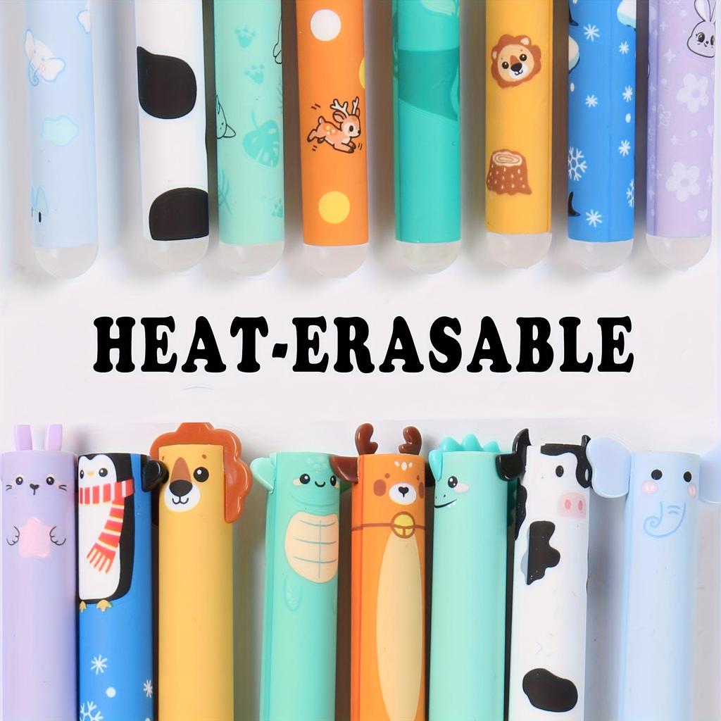 8 Pezzi Penne Gel Colorate Cancellabili Punta Sferica 0.5mm Facili da Cancellare Disegno Animale Adorabile con Elefante Leone Coniglio