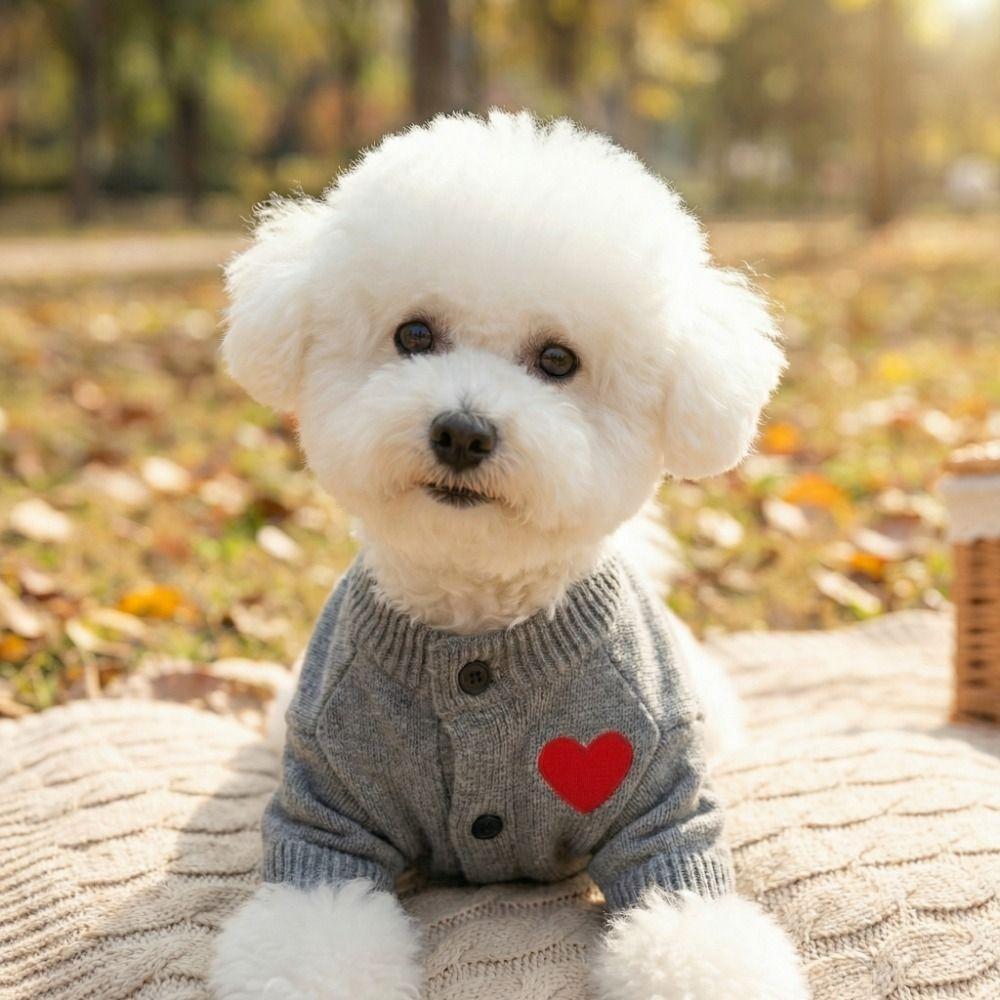 Heart Print Pet Cardigan Romantic Pet Knitted Coat Comfortable Spring Cat Clothes  Outdoor Walking