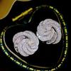 Huitan Circle Design Stud Earrings Full Paved Dazzling CZ Luxury Silver Color Women Earrings Wedding Fashion Versatile
