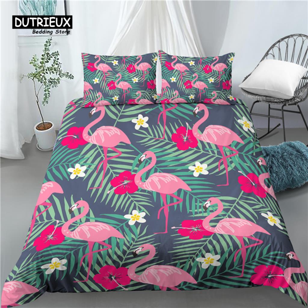 Luxury 3D Flamingo Print Bedding Sets  Comfortable Duvet Cover and Pillowcases In EU/US/AU Sizes