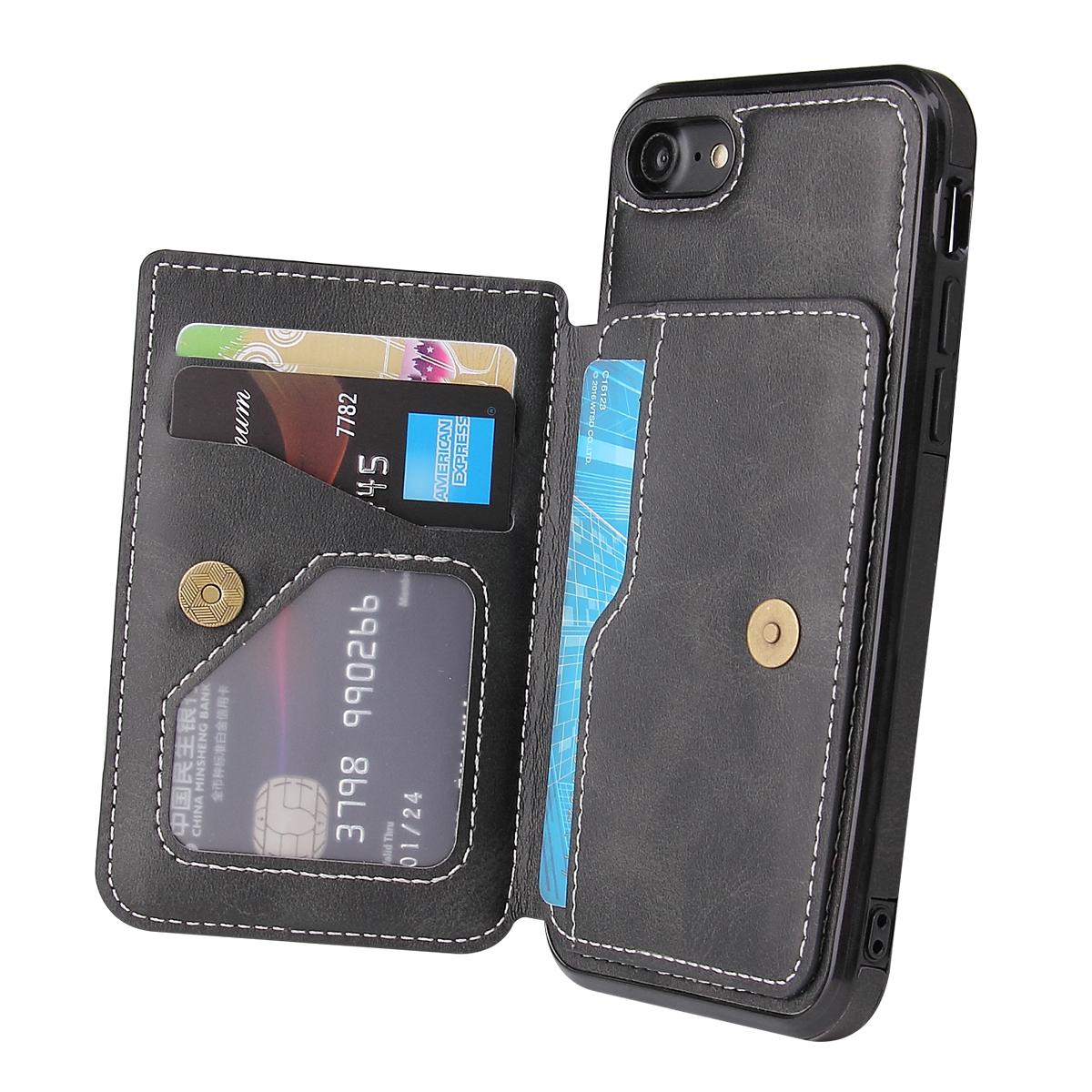 

For iPhone 16e Case Card Holder Kickstand PU Leather+TPU Phone Cover Brown