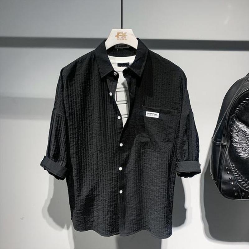 

Летняя мужская дышащая футболка с коротким рукавом большого размера, свободная повседневная однотонная рубашка с карманом XXXL чёрный