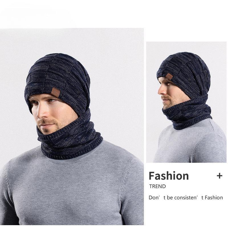 Pāris adīta vilnas cepuru šalle divdaļīgs komplekts ziemas silts šalles vilnas cepuru komplekts