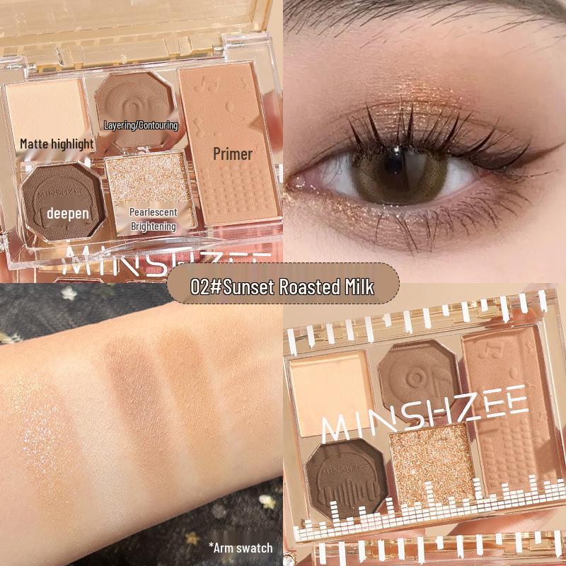 Mingxizhi Five-Color Eyeshadow Palette: Matte & Shimmer, Low Saturation, Versatile for Blush & Eyeshadow, Perfect for Beginners