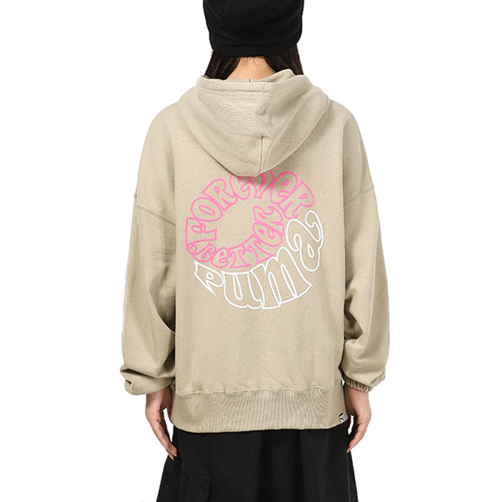 Puma Downtown Graphic Hoodie With Letter Print, Long Sleeve Women Tops Khaki 533049-42