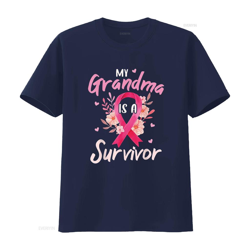 Womens T Shirt My Grandma Is A Survivor Flower Breast Cancer Awareness Black 2X Large vintage Washed Comfortable Soft Unisex