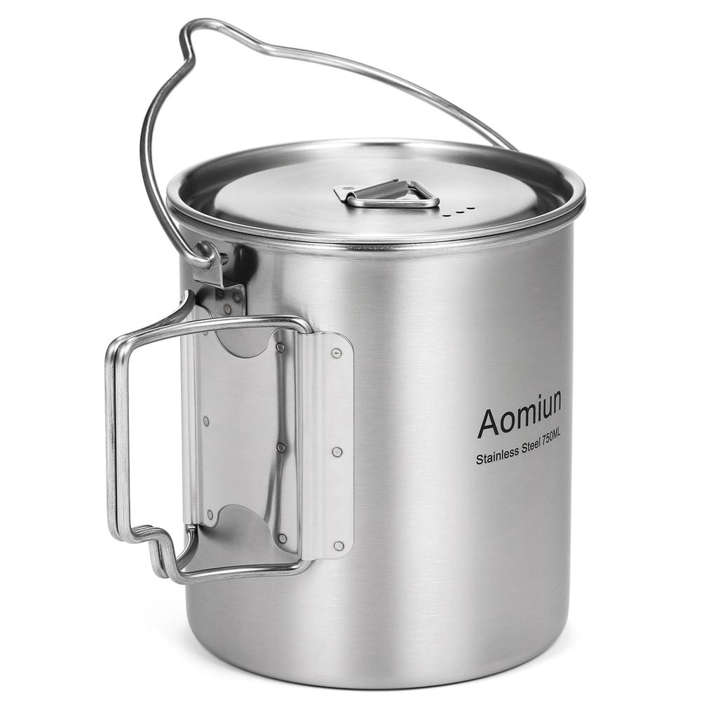 Aomiun 750ml Stainless Steel Pot Portable Water Mug Cup with Lid and Foldable Handle Outdoor