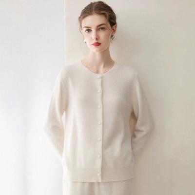 Kangsai Ni Women's 100% Pure Cashmere Round Neck Cardigan - Autumn/Winter Knit Sweater Jacket