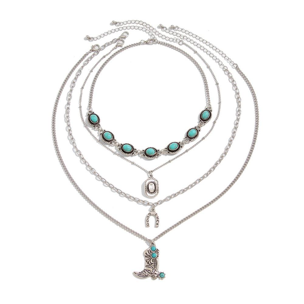 Bohemian Turquoise Chain Choker Vintage Clavicle Chain Multi Layer Necklace  Jewelry Gift