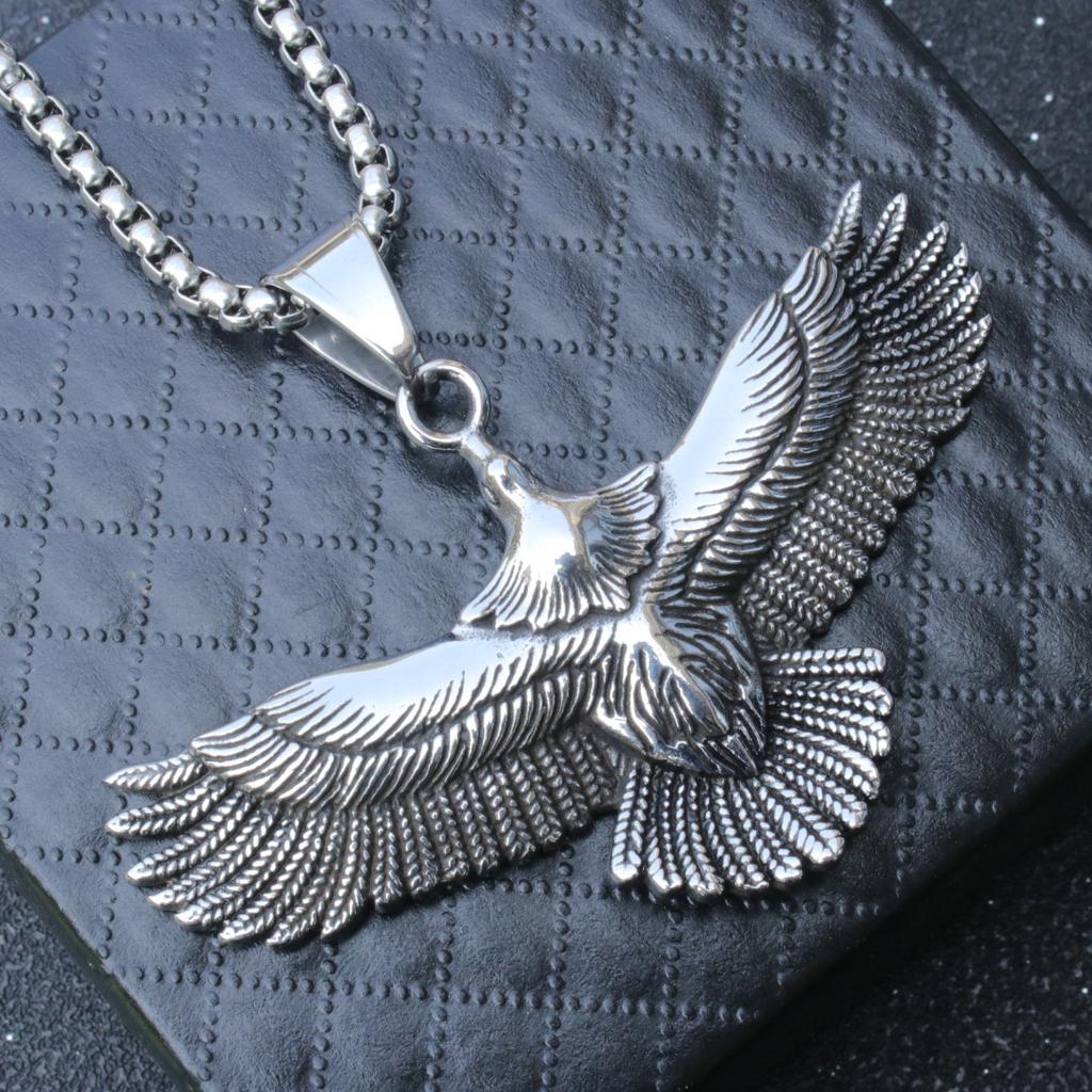 Hip Hop Rock Wisior Leciwy Orzeł Naszyjnik Dla Kobiet Mężczyzn Vintage Miedziany Kolor Stal Nierdzewna Łańcuszek Punkowa Biżuteria Szyjna Prezenty Dla Chłopców