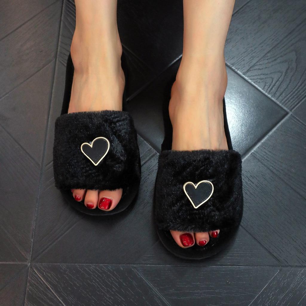 One word fluffy love fashion open toe comfortable autumn and winter wear raw cute cotton slippers