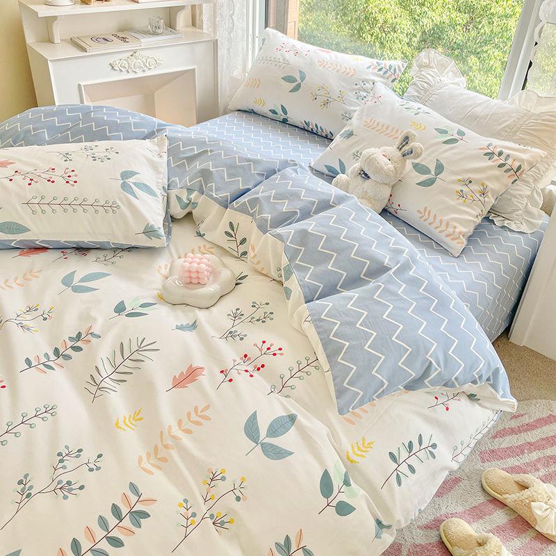 

Green Floral Bedding Set No Filler Ins Twin Queen Duvet Cover Flat Sheet Pillowcase Girls Adults Fashion Comforter Cover Flat Bed Sheet&Twin 3pcs for 1m bed