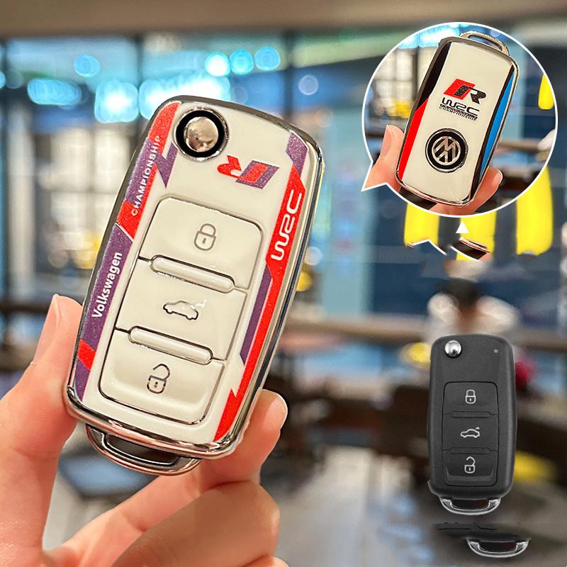 For VOLKSWAGEN TPU Car Remote Flip Key Case Cover Shell For Volkswagen VW Polo Golf Passat Tiguan Beetle Caddy T5 Up Eos Keychai