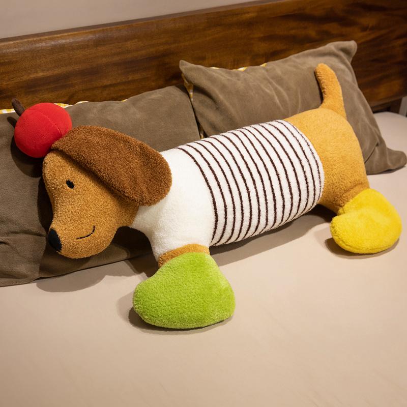 Langes Cartoon-Apfel-Dackel-Plüschkissen Gemütliches Weiches Tier Langes Kissen für Sofa oder Bett Kopfkissen Kawaii Zimmerdeko Süßes Festivalgeschenk 55cm