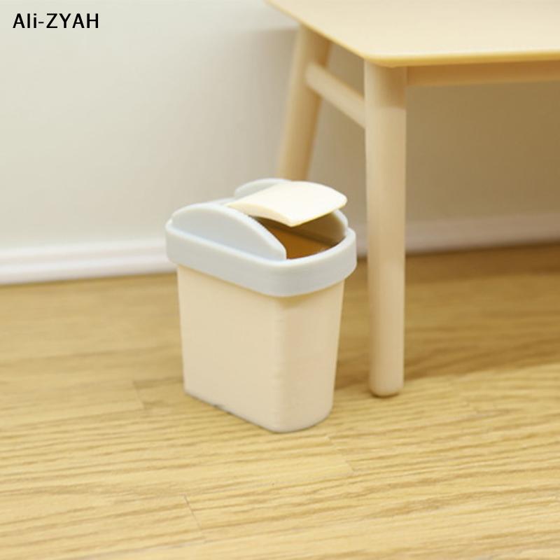 HMA76-1Pcs Mini Flip Cover Trash Can Dustbin Miniature Toy Model Scene Doll House Accessories Simulation Mini Waste Bin