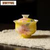 145ml Hand-painted Lily Gaiwan Boutique Cup Saucer Tea Tureen Tea Bowl With Lid Kit Tea Making Cover Bowl Cha Supplies Craft