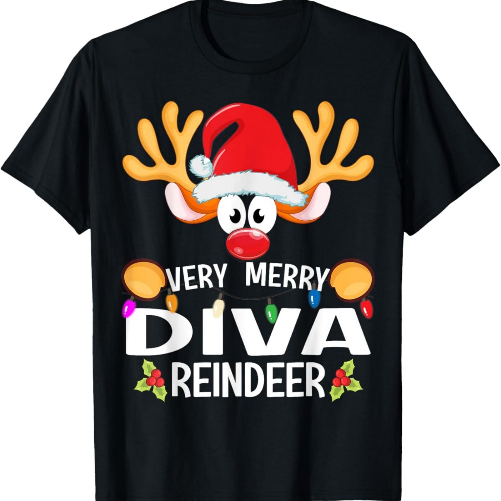 Matching Christmas Very Merry Diva Reindeer T-Shirt S