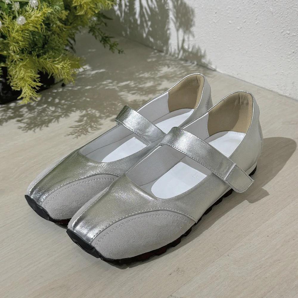 2025 Brand New Silver Ballerina Style Casual Flats Mary Janes Shoes Black Comfy Walking  Shoes Women Ballet Flats Daily Trainers