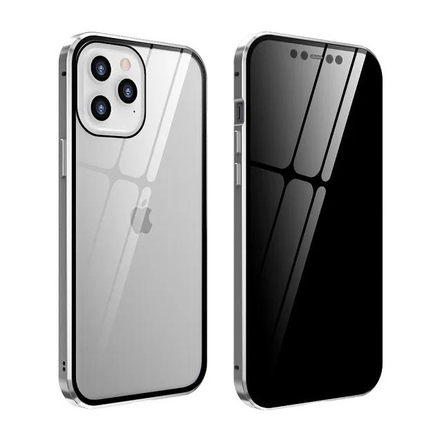 Privacy Double Sided Glass Cover for iPhone 17 16 15 14 13 12 11 Pro Max for iPhone X XR XS Max SE2020 Metal Magnetic Case