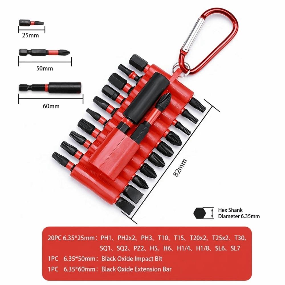 22Pcs Impact Resistant Hex Shank Bit S2 Alloy Steel Hardware Tool Set Daily Fastener Work