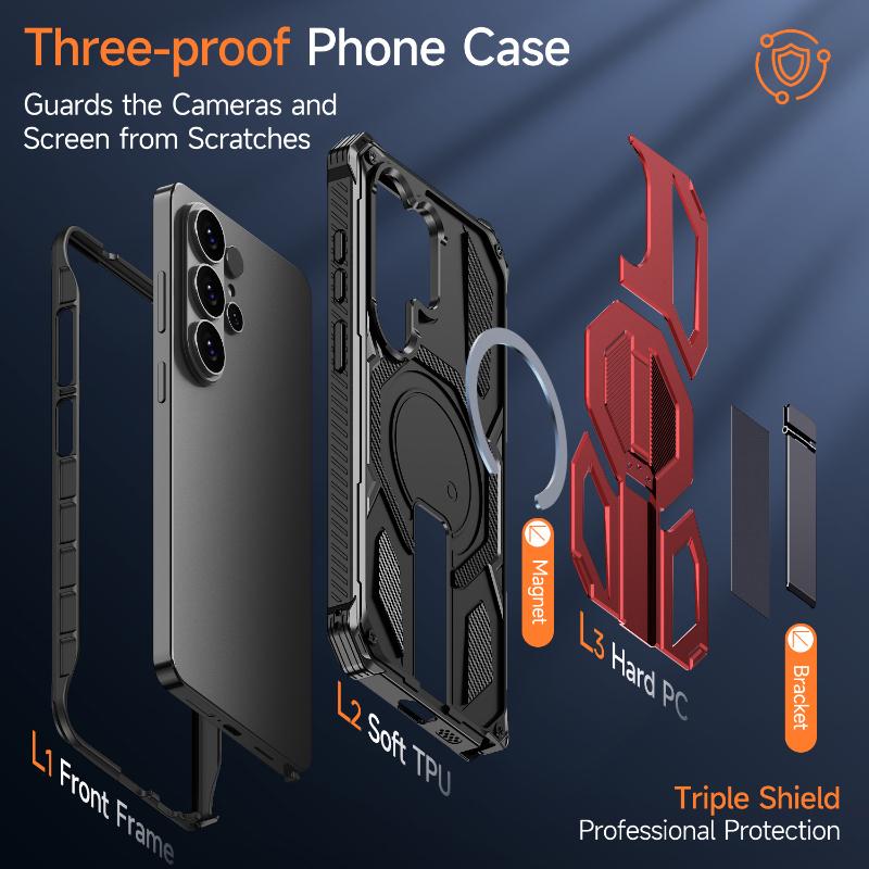 For Magsafe Magnetic Wireless Charging Soft TPU+Hard PC Armor Phone Case For Samsung S26 Ultra S24 S25 Ultra Plus FE Stand Cover