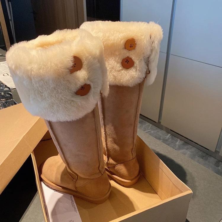 2024 Winter New Sleeve Fur Integrated Snow Boots Thickened High Cotton Boots Two Wear Thick-soled Knee Boots
