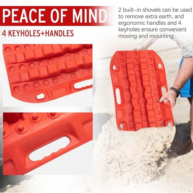 2PCS Off Road Traction Boards 58CM Short Recovery Track Traction Mat for 4WD Mud Sand Snow Ramps Tire Traction Tool Red Black